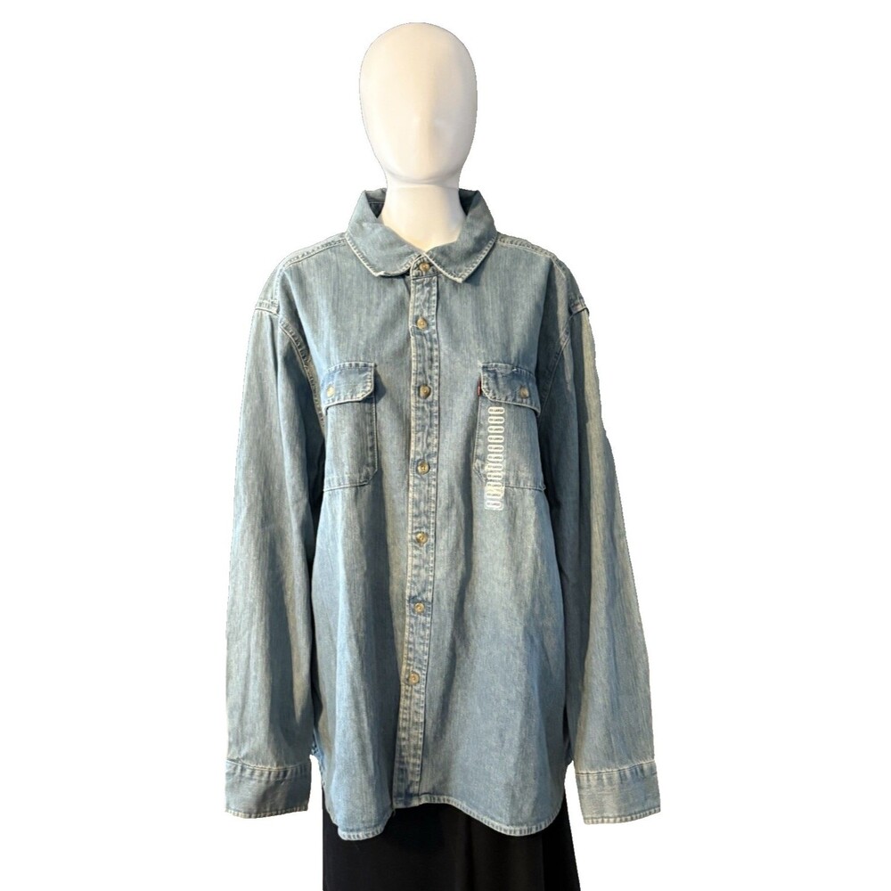 Levis Red Tab Blue Distressed Denim Shirt Button Gorpcore Classic Western SZ XXL